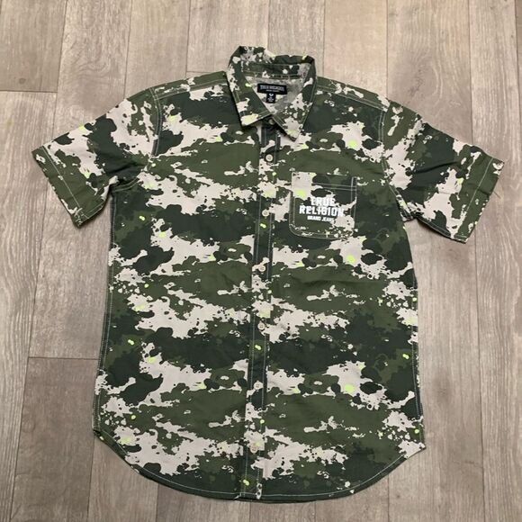 Boys True Religion Camo Button‎ Down Shortsleeve Shirt - Picture 1 of 6
